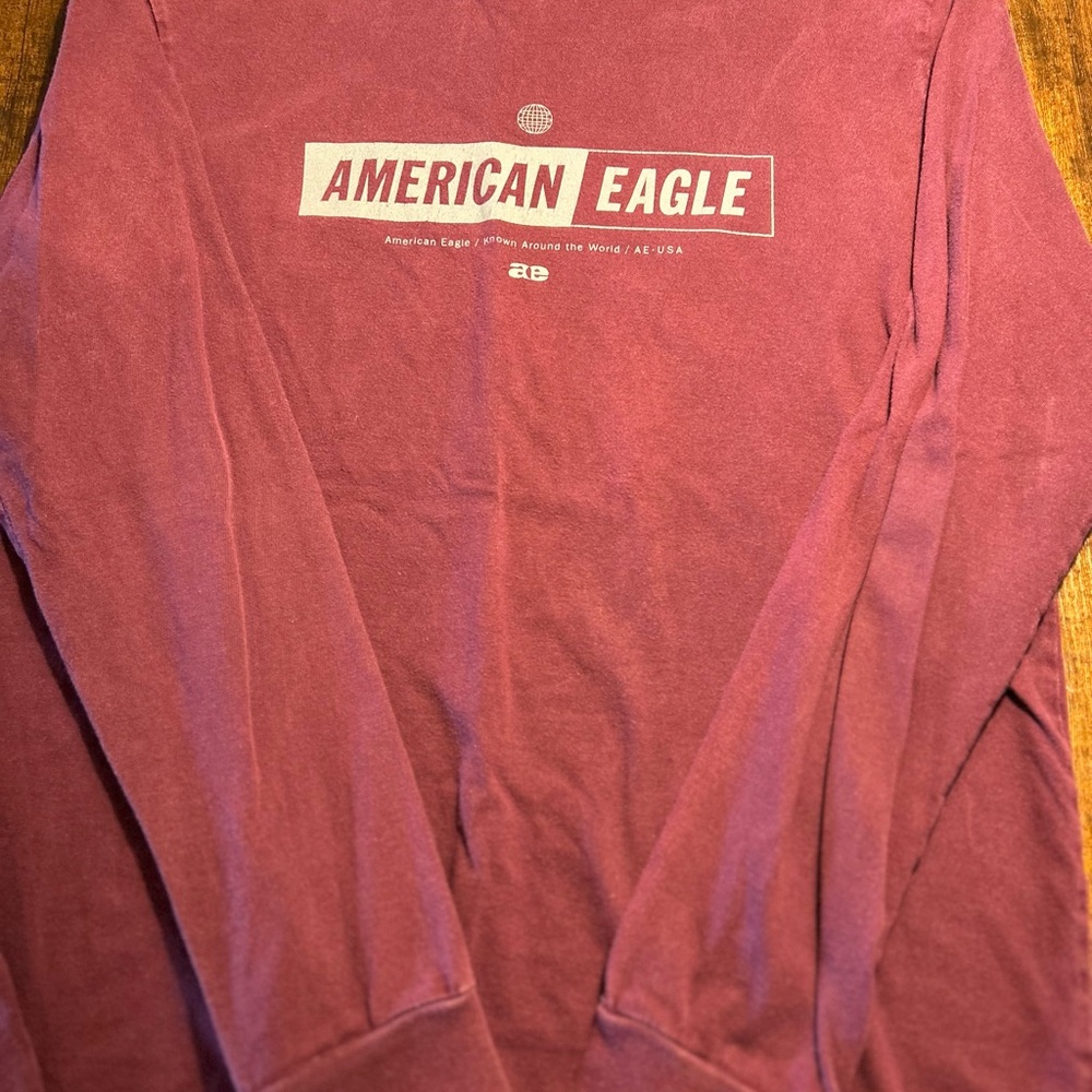 American Eagle Outfitters Men's Maroon Long Sleeve T